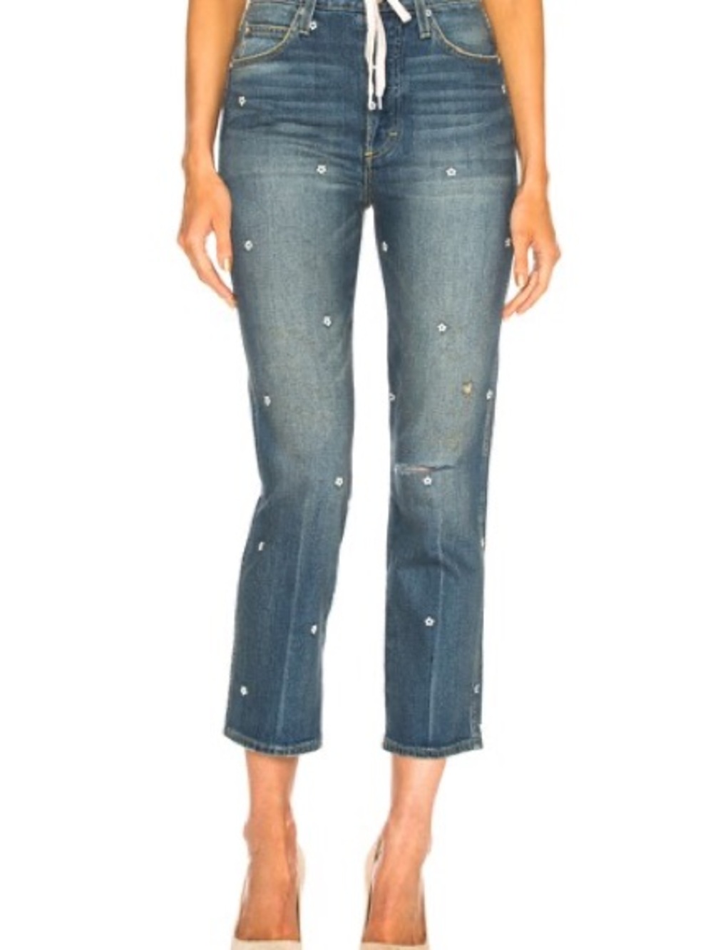 AMO Chloe crop dive bar floral embroidered jeans